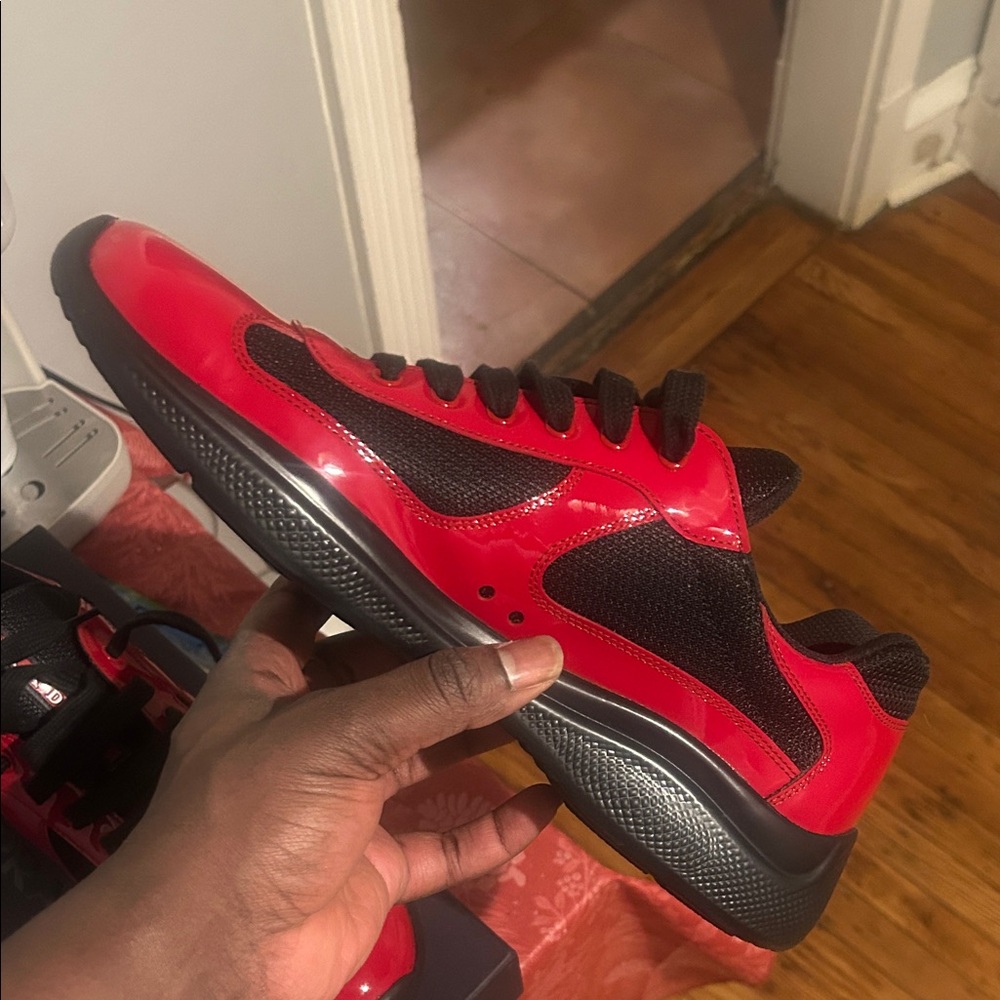 Prada Men's Bold Red and Black Sneakers - Picture 2 of 10